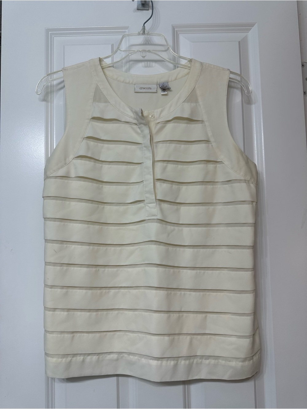 Chico's Cream Layered Stripe Sleeveless Shell